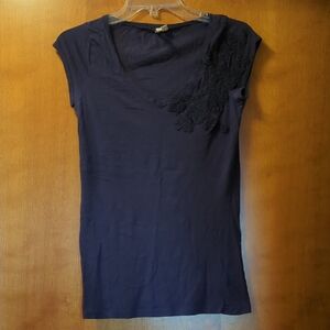 Chic Navy Lace Accent Women's Top